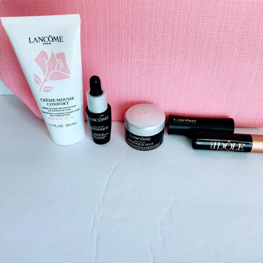 Lancome Pink Cosmetic Bag & Samples